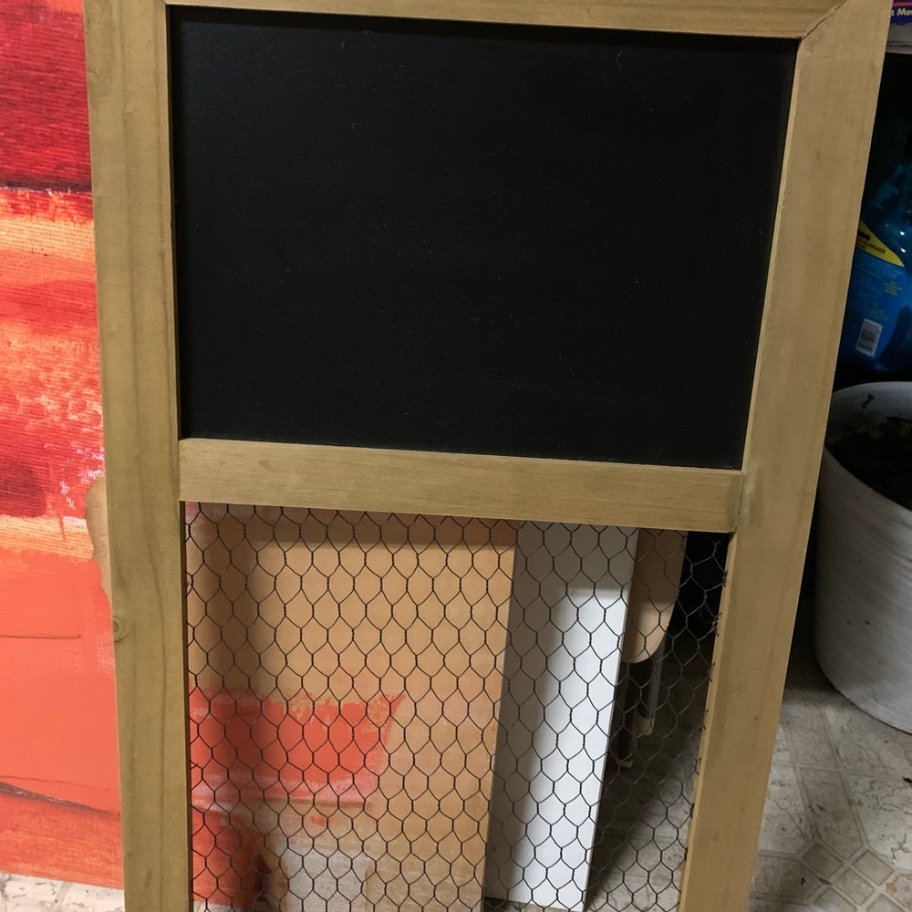 Rustic Wooden Chalkboard with Wire Mesh